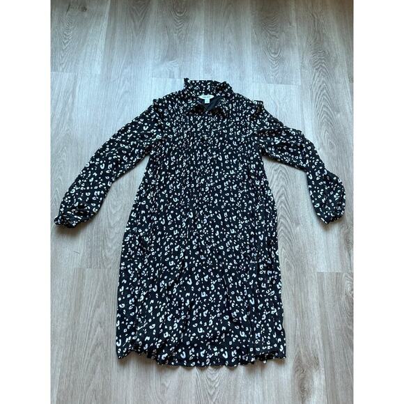 Nine West Dresses & Skirts - Nine West Leopard Black White Long Sleeve Dress, Women’s size small, collar